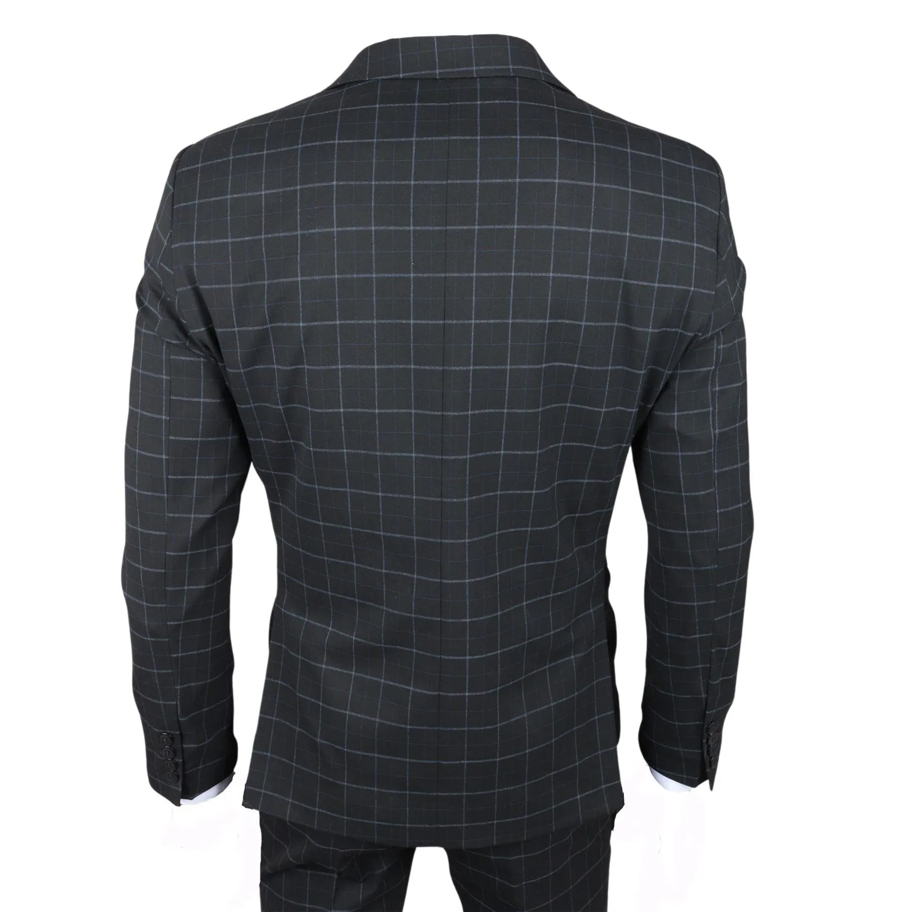 Men's Suit Black Checked Tailored Fit 3 Piece Formal Dress