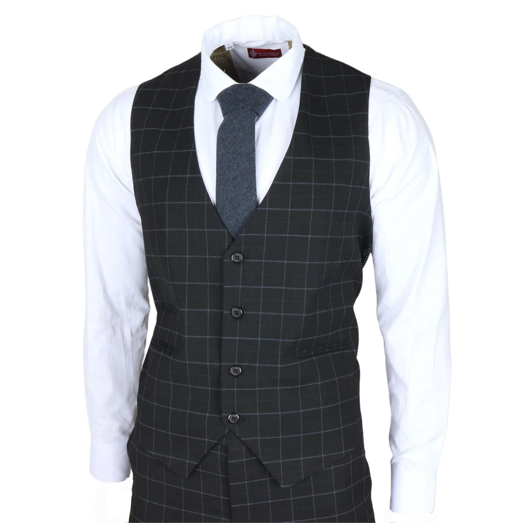 Men's Suit Black Checked Tailored Fit 3 Piece Formal Dress