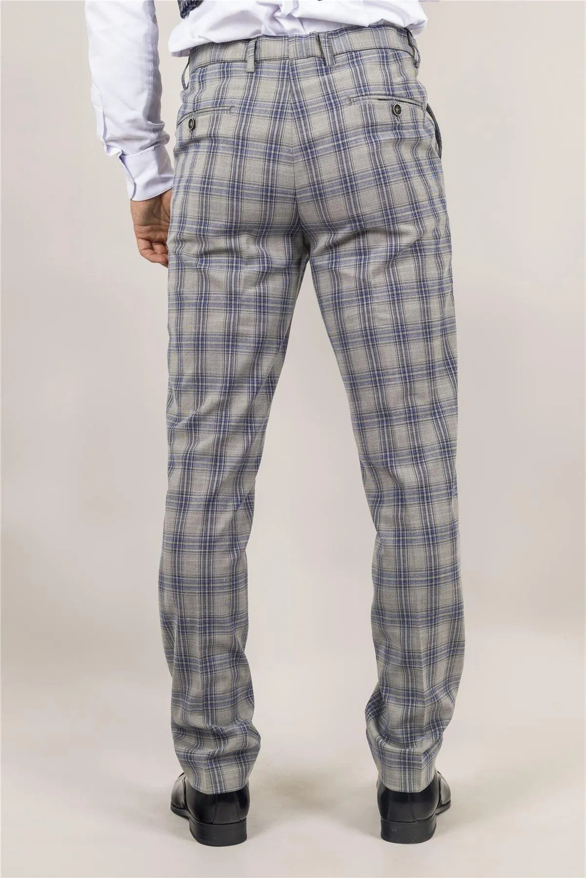 Men's Trousers Grey Blue Checked Casual Formal Pants