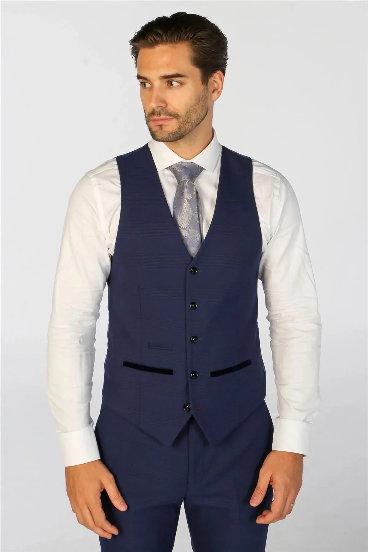 Men's Waistcoat Navy Blue Checked Tailored Fit Vest