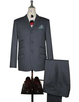 Mod Suit - Charcoal Grey Herringbone Tweed Suit 2-3 Pockets