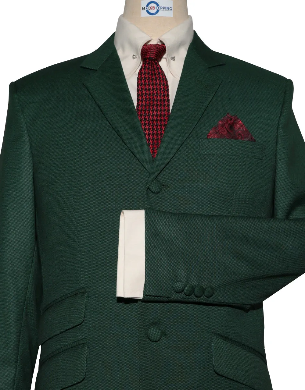 Mod Suit - Green Birdseye Suit For Men