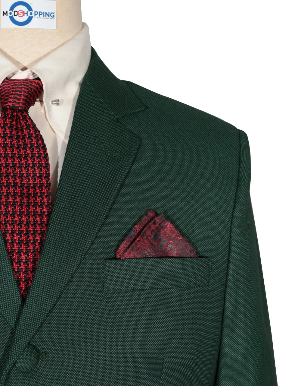 Mod Suit - Green Birdseye Suit For Men