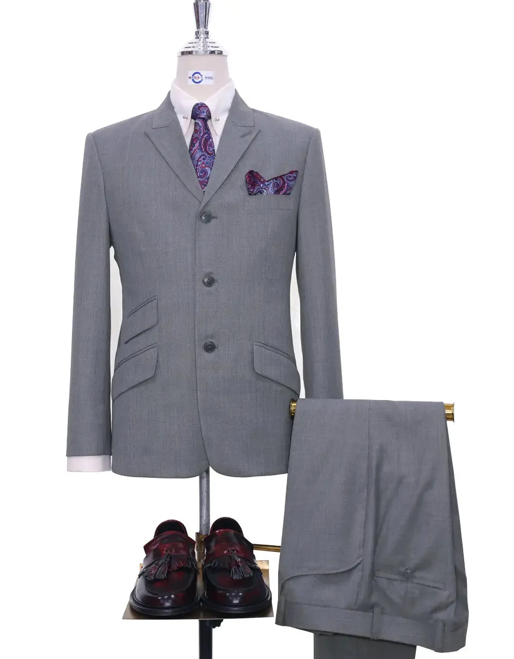 Mod Suits | 60s Style Grey Peak Lapel Suit For Men