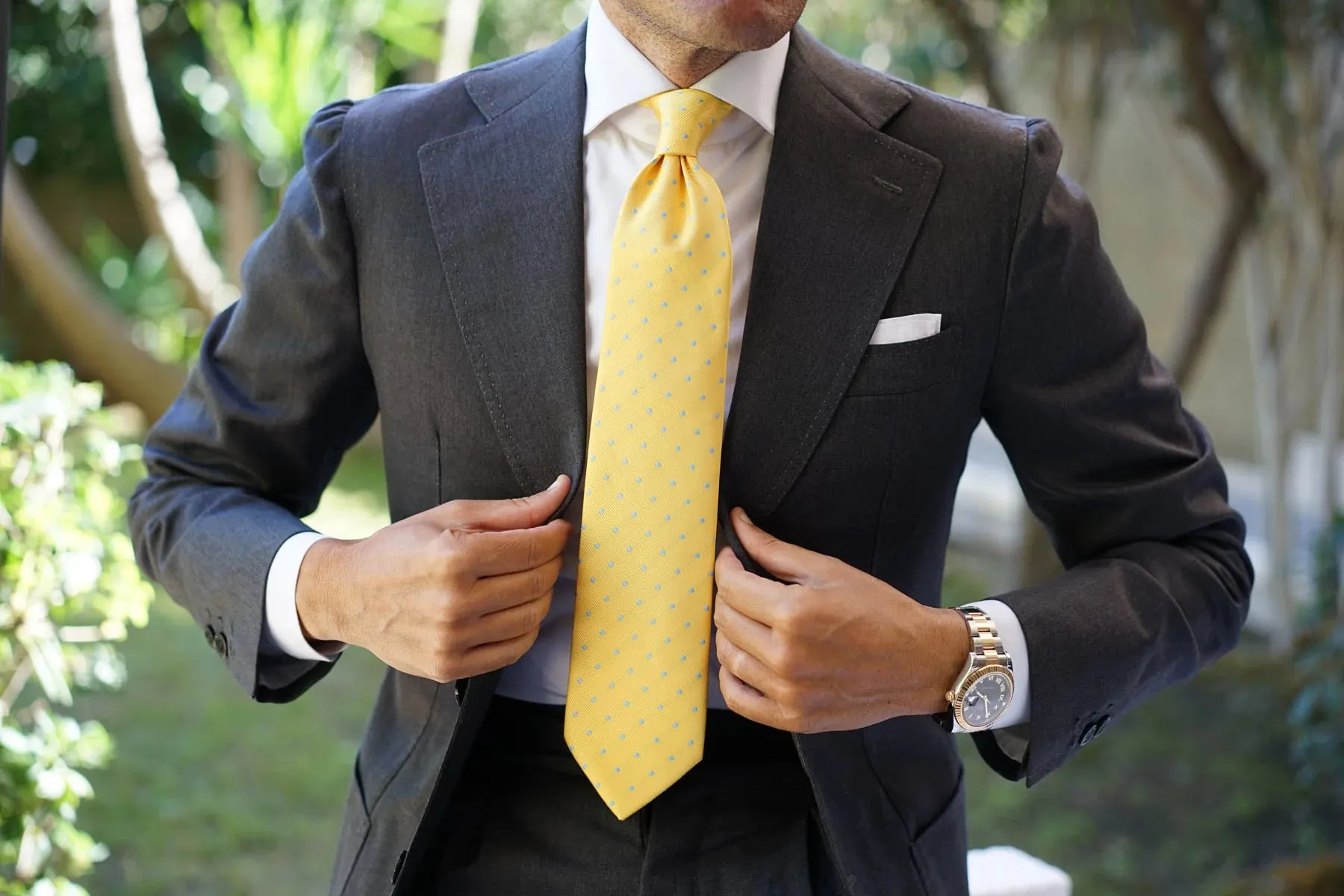 Nailhead Polka Dot Tie - Yellow with White