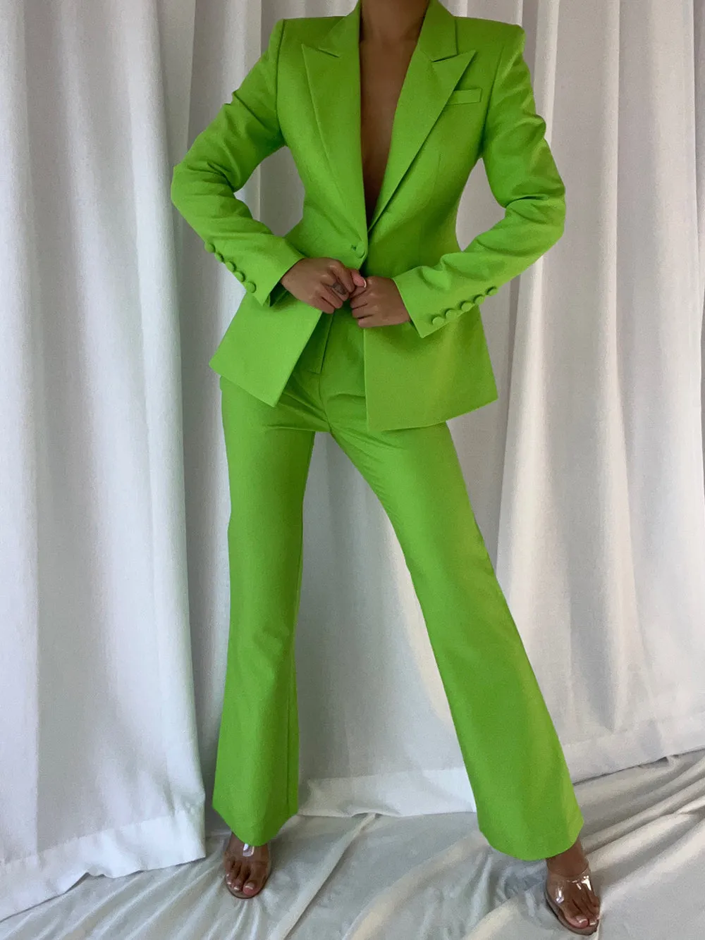 NAOMA Blazer & Flared Pants Set in Neon Green