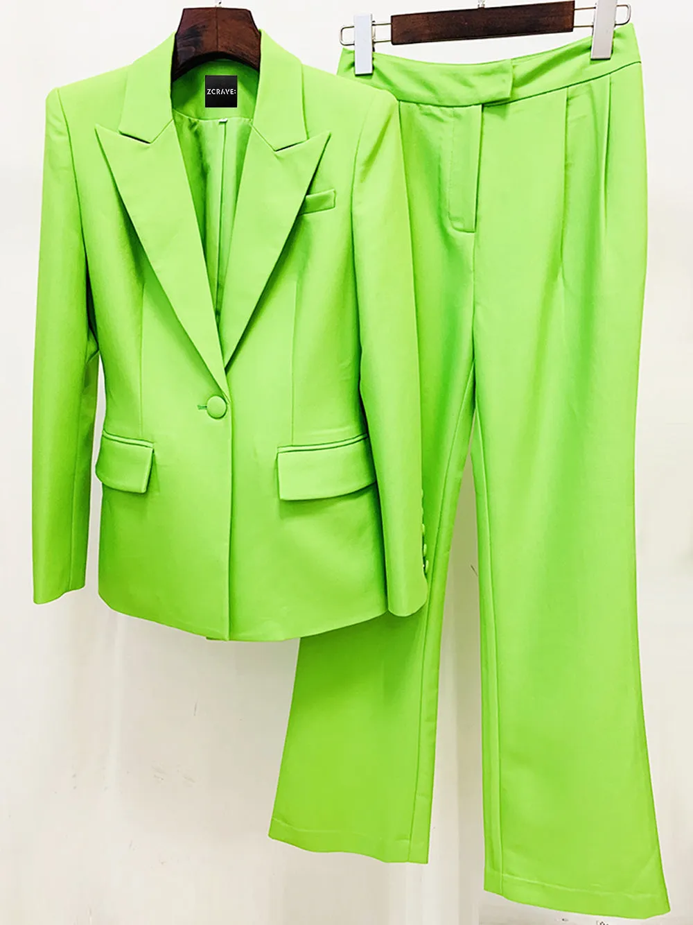 NAOMA Blazer & Flared Pants Set in Neon Green