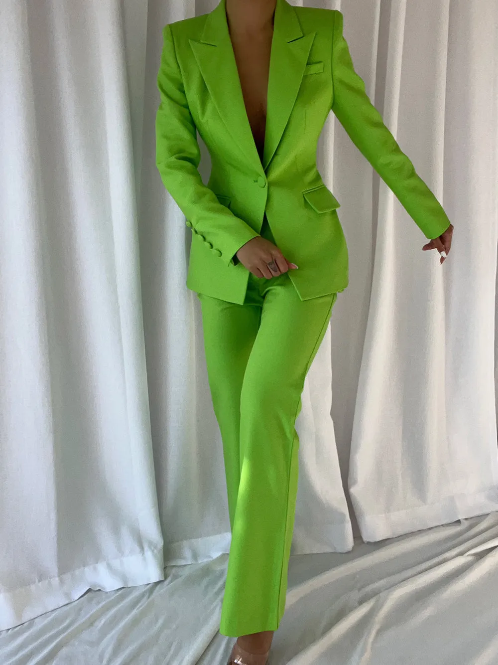 NAOMA Blazer & Flared Pants Set in Neon Green