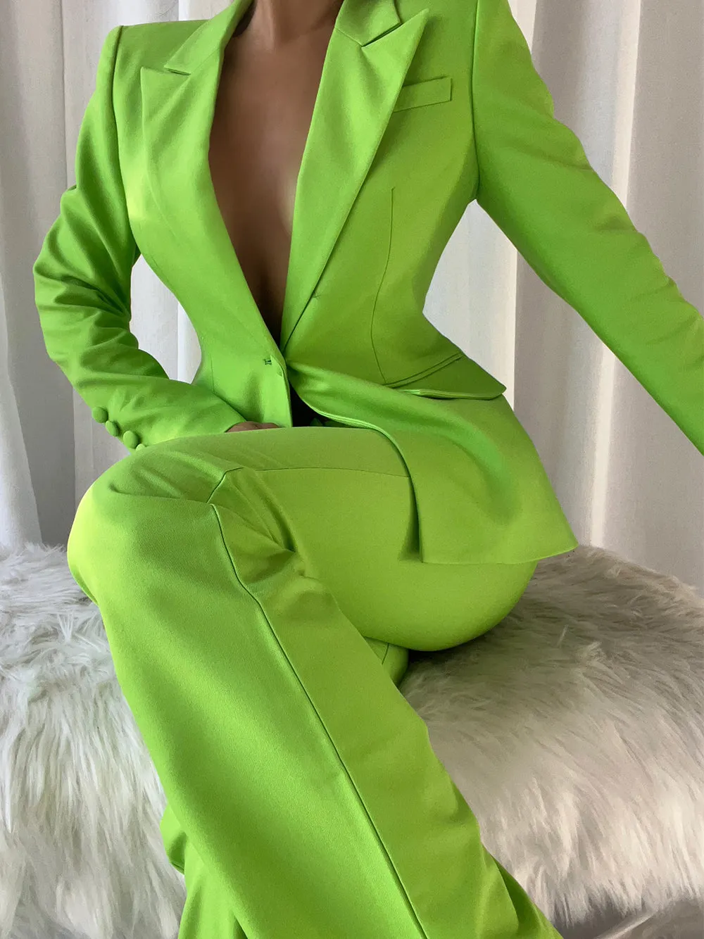 NAOMA Blazer & Flared Pants Set in Neon Green