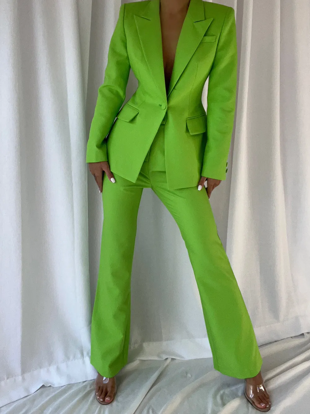 NAOMA Blazer & Flared Pants Set in Neon Green