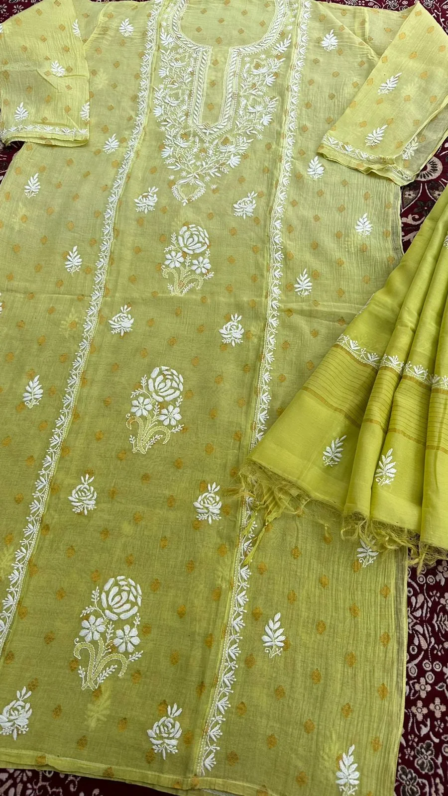 NCH,Banarasi Pure Soft Chanderi 2Pcs Suits With lucknowi Premium Hand Embroidred Chikankari