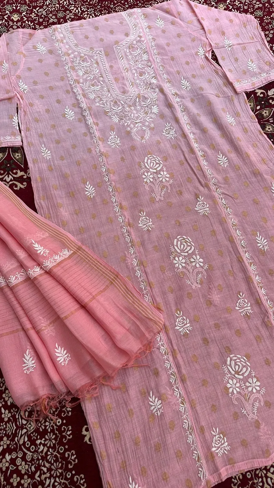 NCH,Banarasi Pure Soft Chanderi 2Pcs Suits With lucknowi Premium Hand Embroidred Chikankari