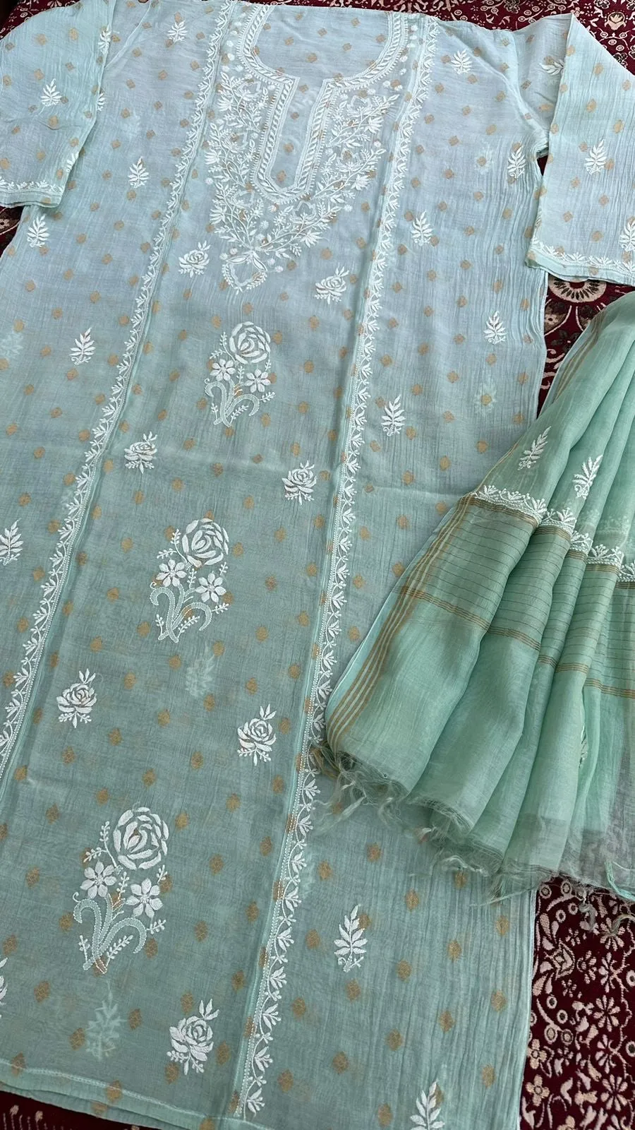 NCH,Banarasi Pure Soft Chanderi 2Pcs Suits With lucknowi Premium Hand Embroidred Chikankari