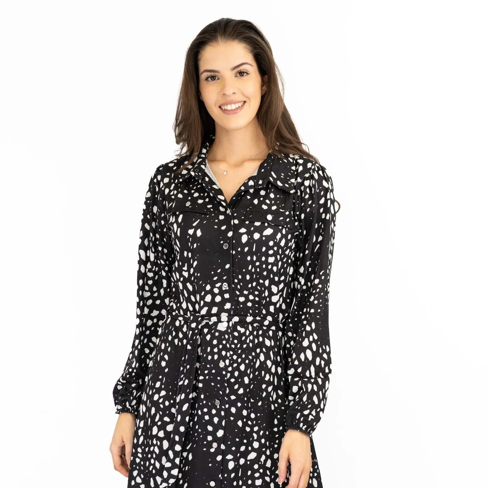 Oasis Black White Polka Dot Long Sleeve Midi Shirt Dresses