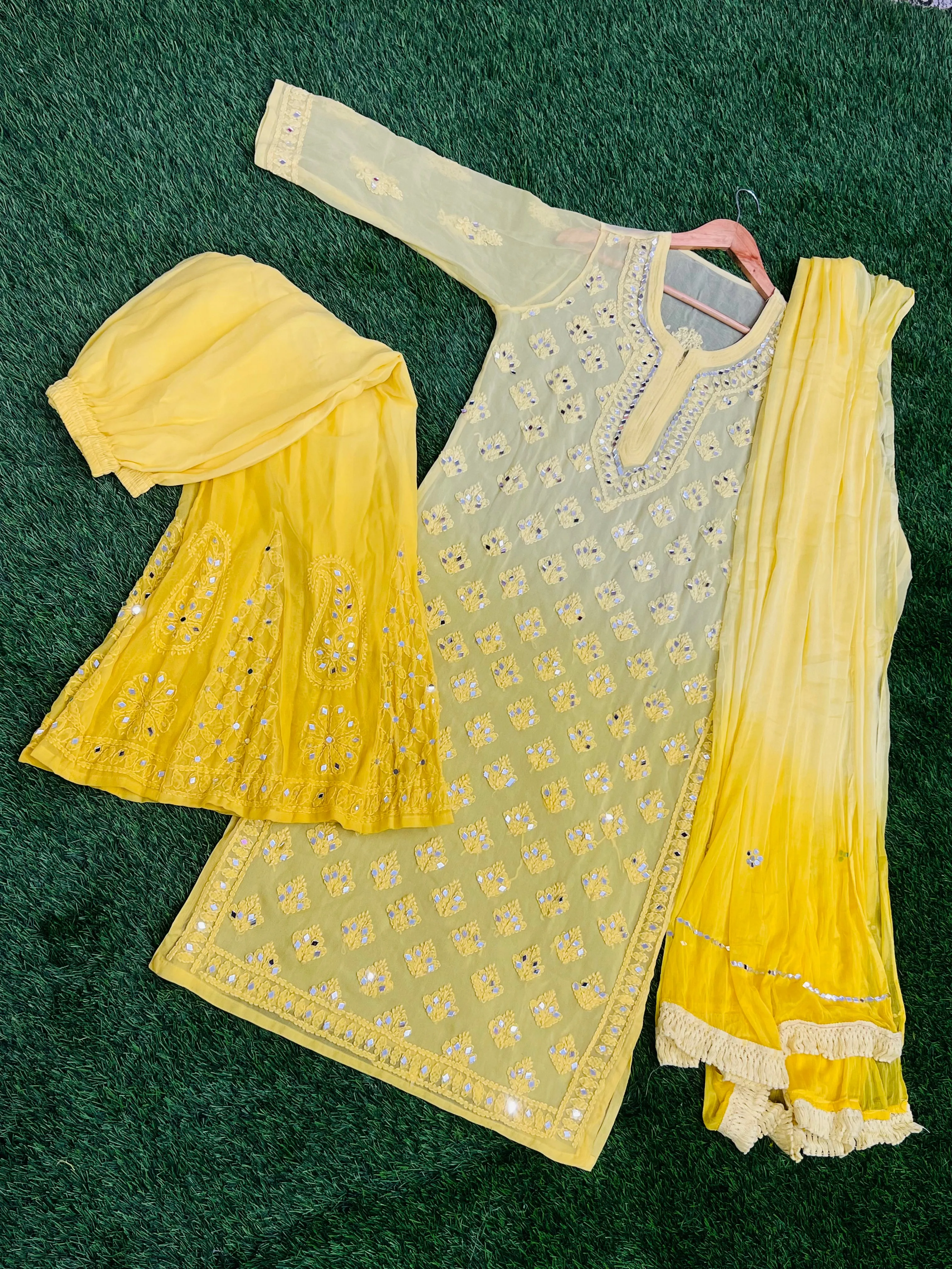 Ombre Dye Shaded,Chikan Hand Embroidered Full Suits