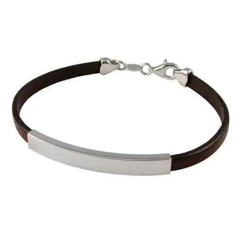 Personalised Silver Ladies Leather Id Bracelet Engraved