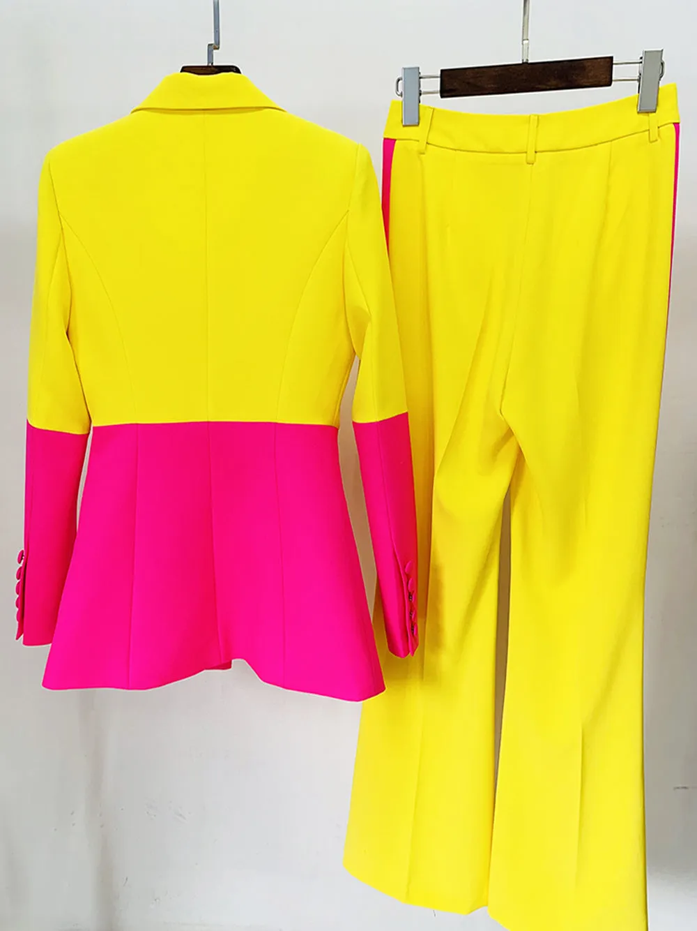 PETELE Blazer & Pants Set in Yellow & Pink