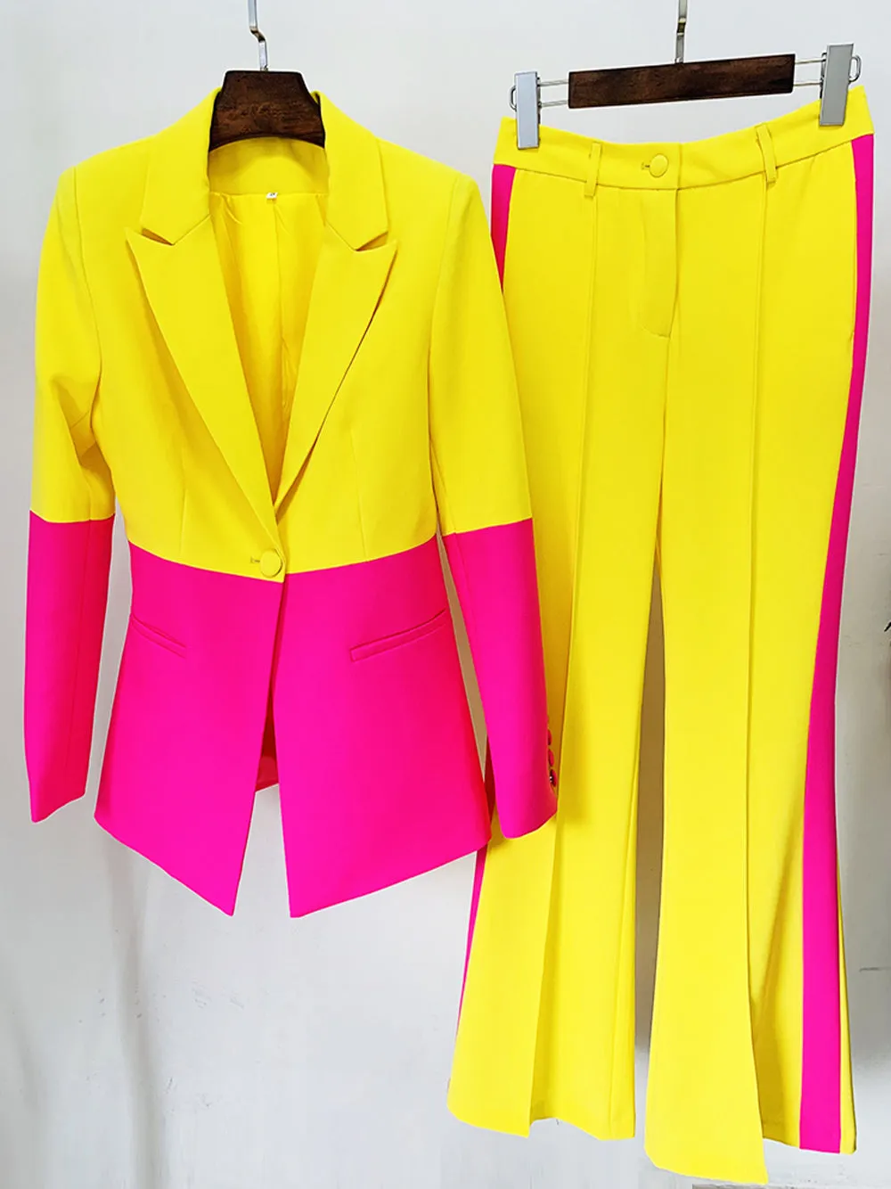 PETELE Blazer & Pants Set in Yellow & Pink