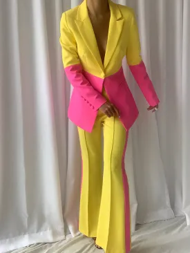 PETELE Blazer & Pants Set in Yellow & Pink