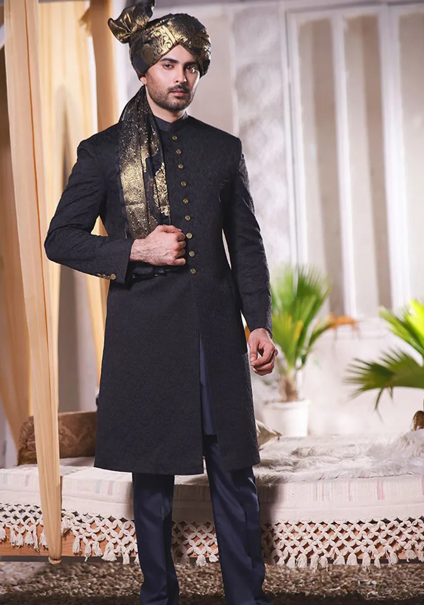 Premium Satin Tap Shoe Classic Fit Embroidered Sherwani