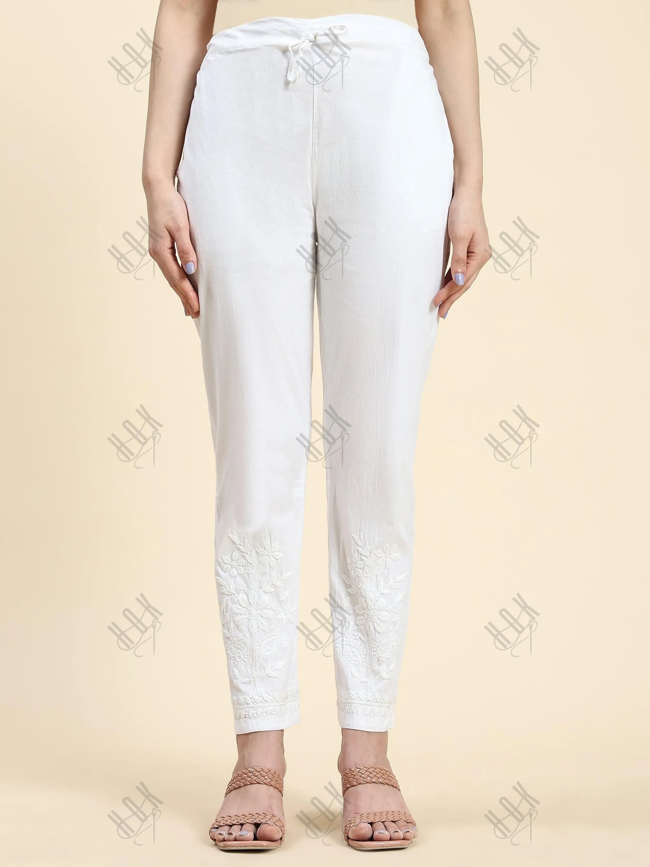 Samma Chikankari Lycra Trouser - White