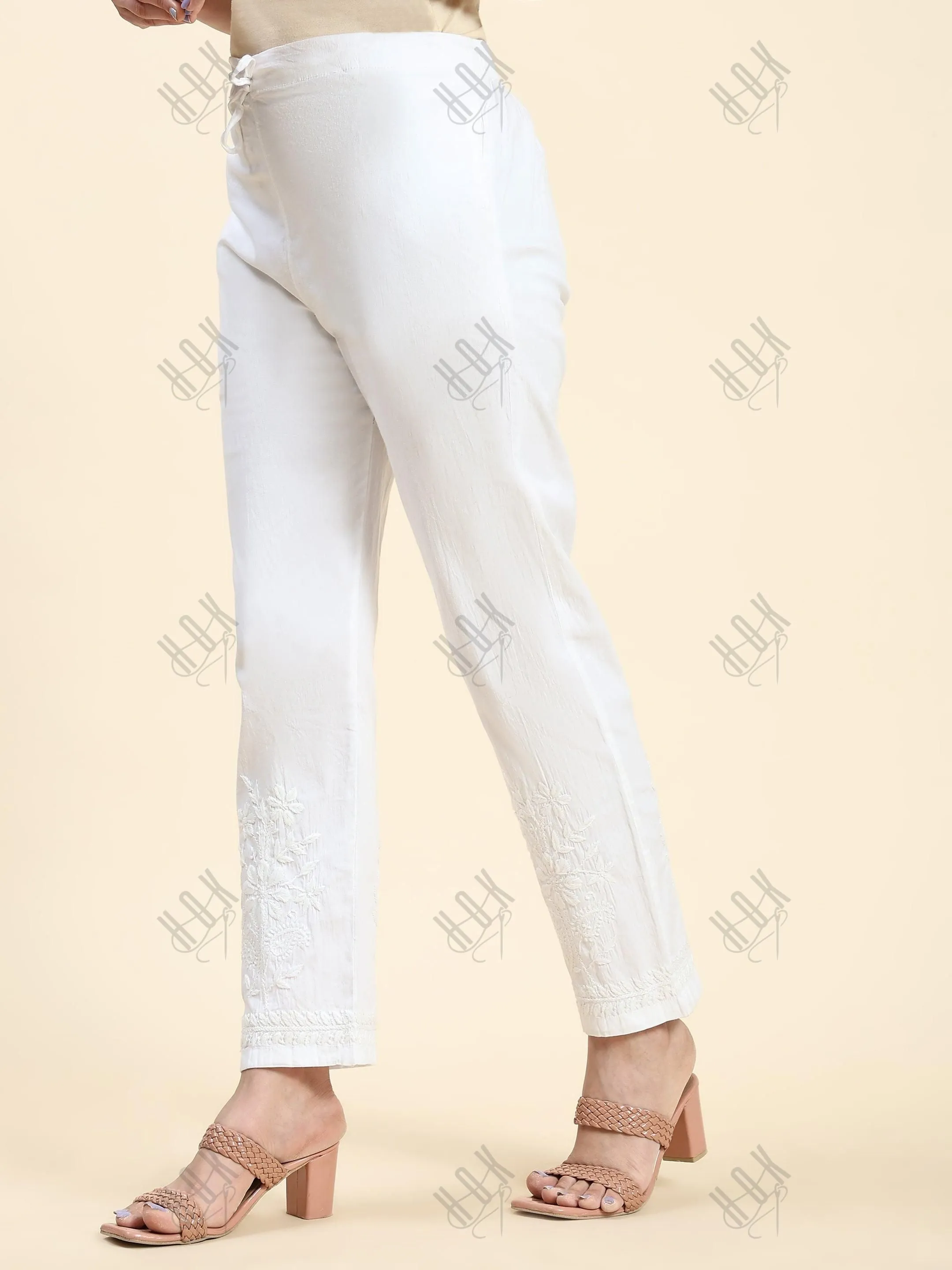 Samma Chikankari Lycra Trouser - White