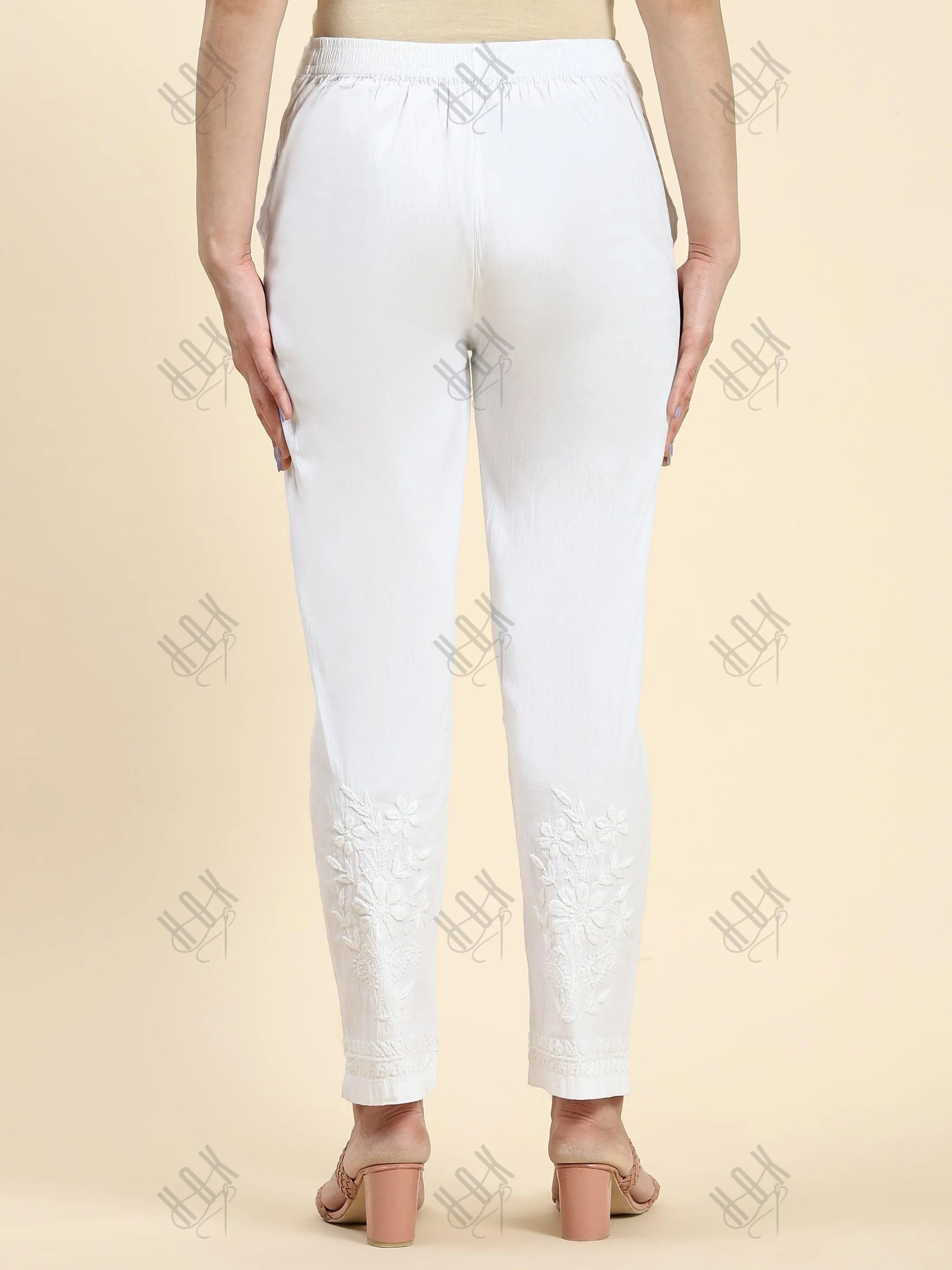 Samma Chikankari Lycra Trouser - White