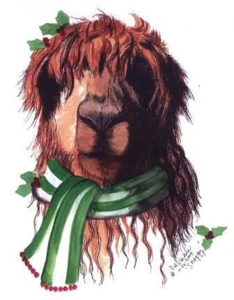 Shaggy Christmas Alpaca Greeting Card by Dee