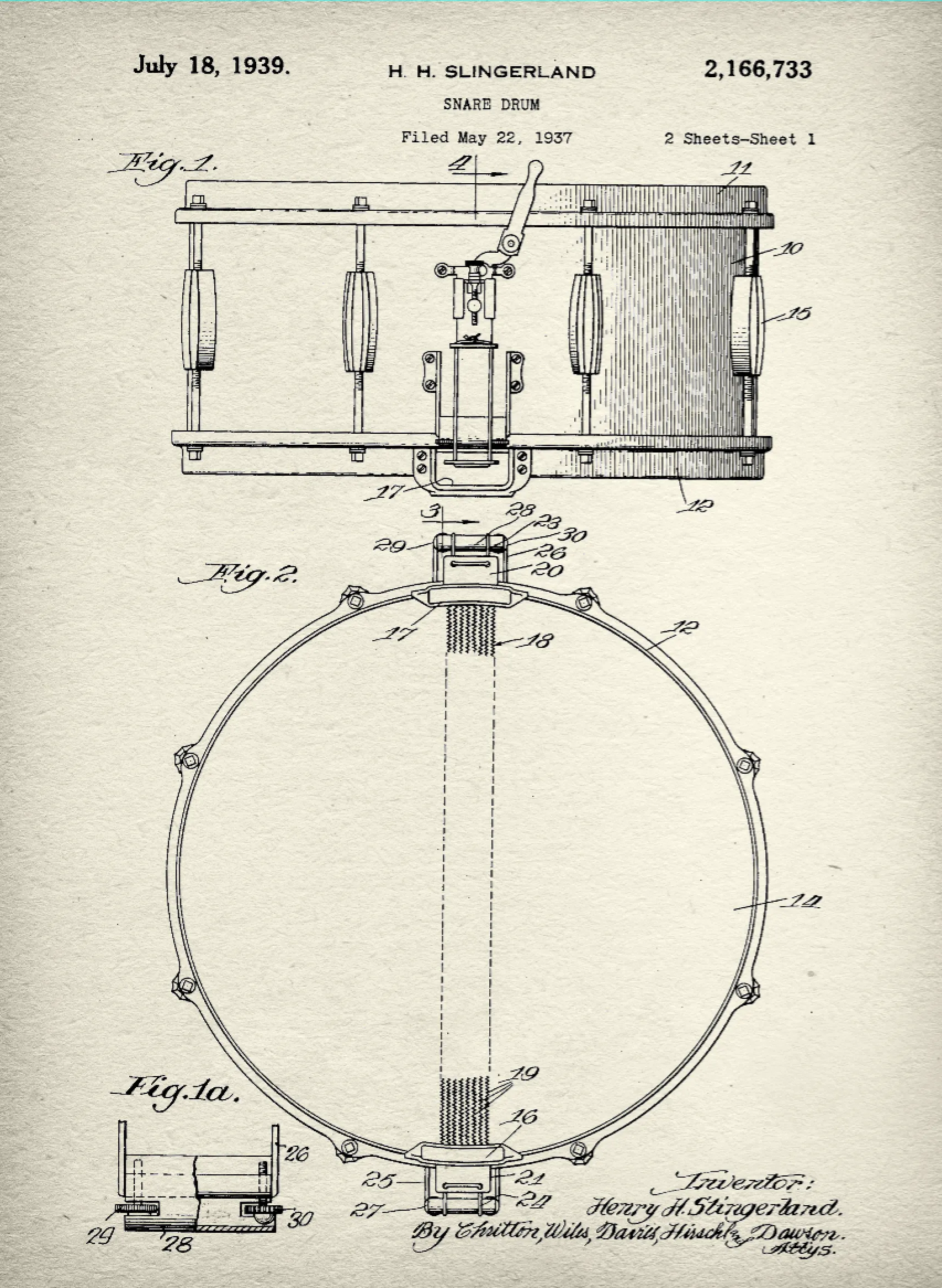 Snare Drum Patent Print Art on Canvas