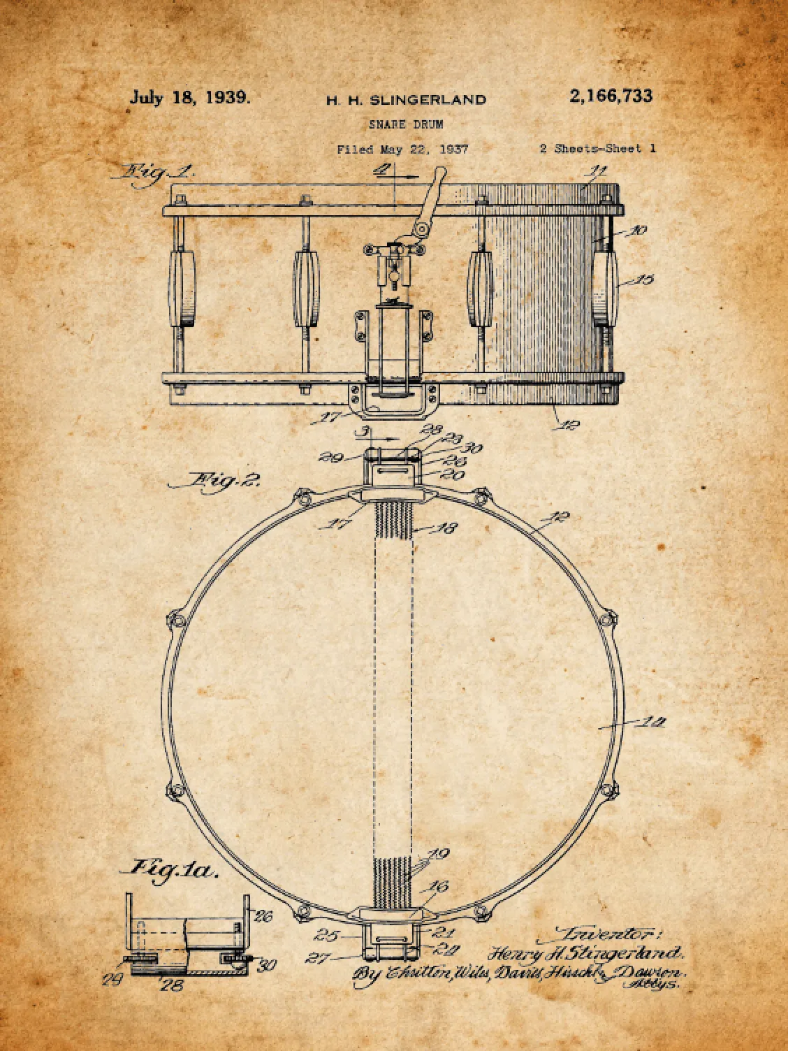 Snare Drum Patent Print Art on Canvas