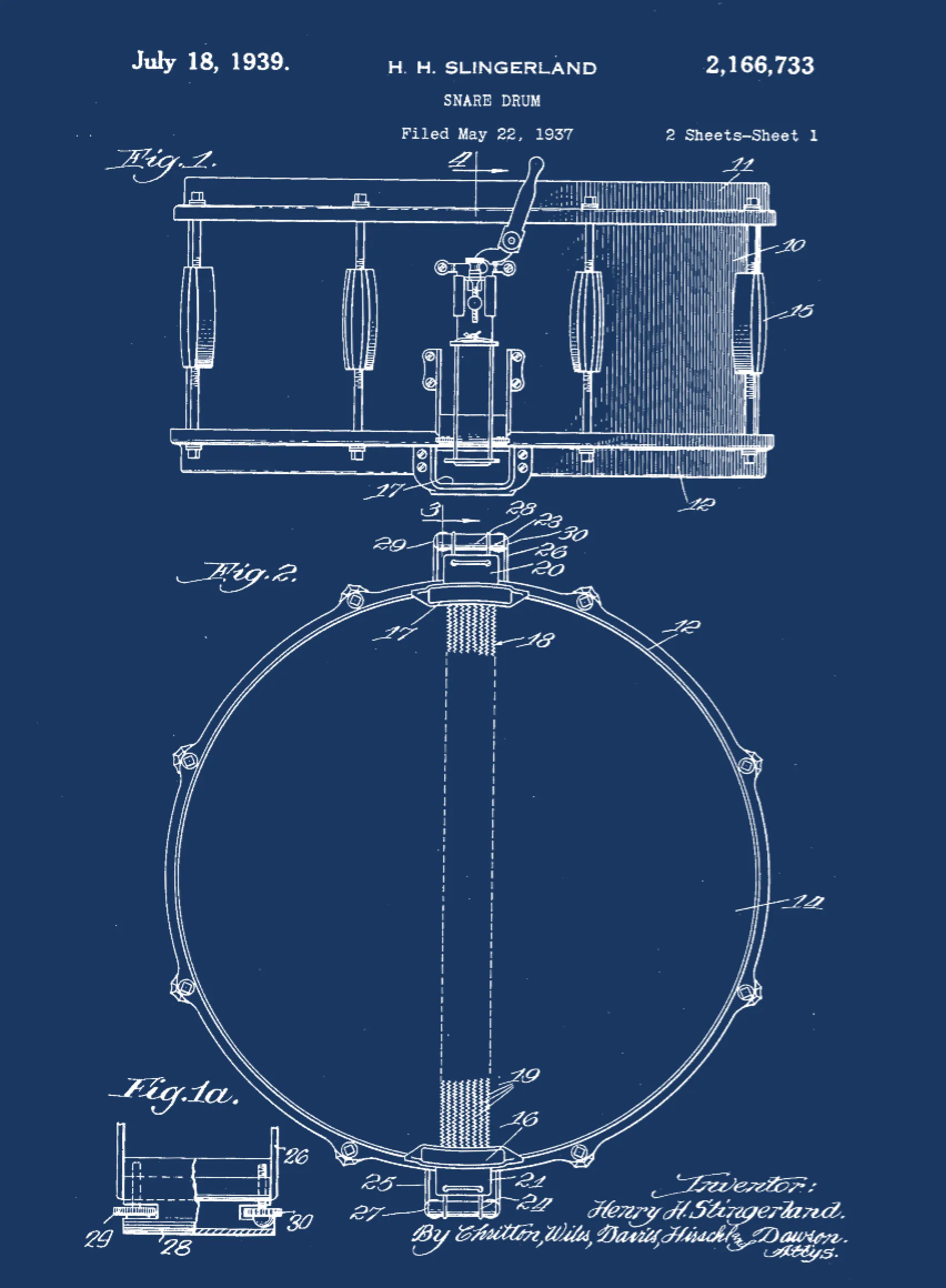 Snare Drum Patent Print Art on Canvas