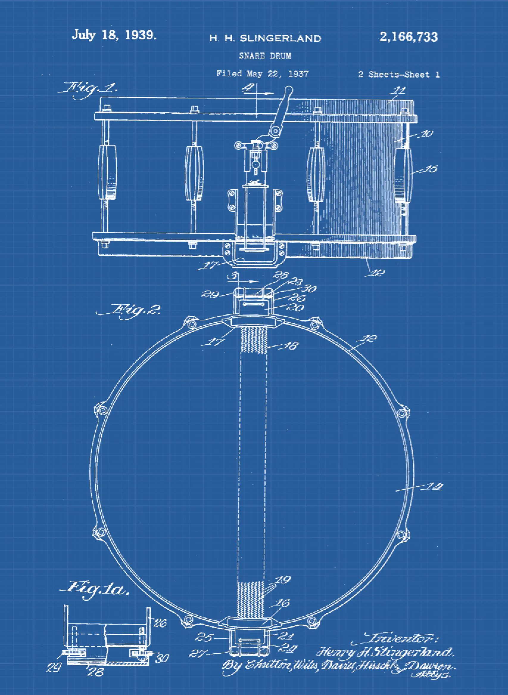 Snare Drum Patent Print Art on Canvas