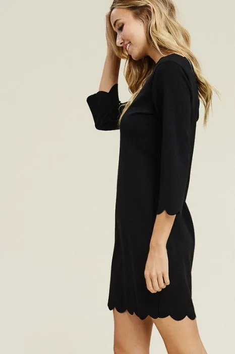 Solid Black Scallop Dress