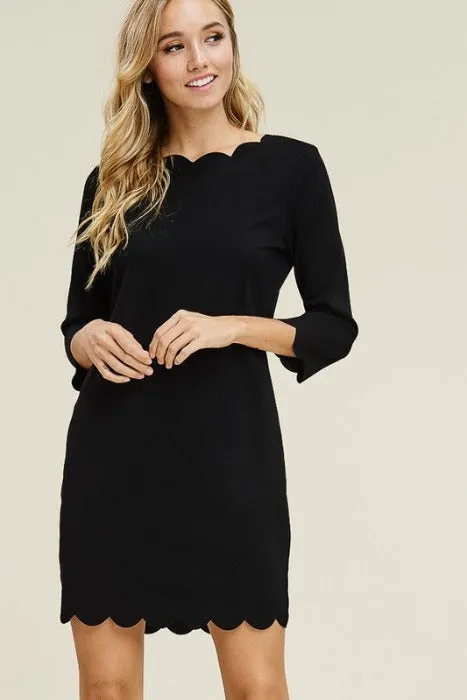 Solid Black Scallop Dress