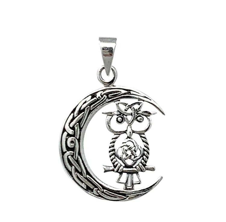 Sterling Silver Celtic Moon And Owl Pendant For Women