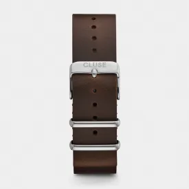 Strap 20 mm Nato Leather Brown, Silver Colour