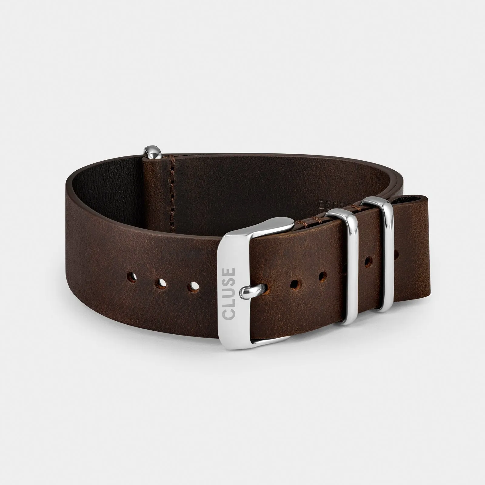 Strap 20 mm Nato Leather Brown, Silver Colour