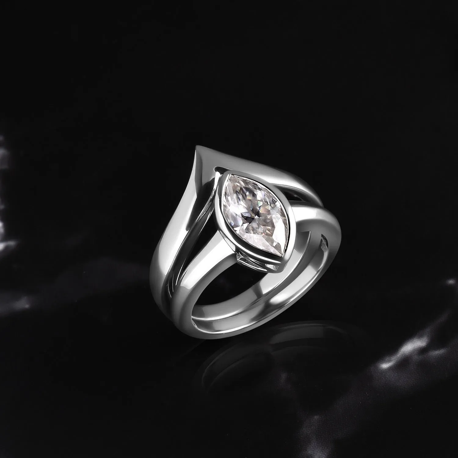 Surf Moon Solitaire Moissanite Ring