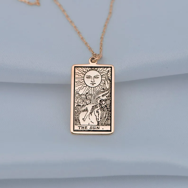 The Sun Tarot Card Necklace Gold or Silver Tarot Pendant Tarot Gifts Tarot Jewelry Celestial Necklace