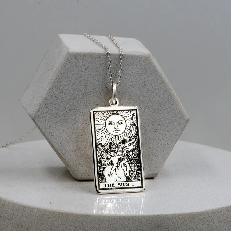 The Sun Tarot Card Necklace Gold or Silver Tarot Pendant Tarot Gifts Tarot Jewelry Celestial Necklace