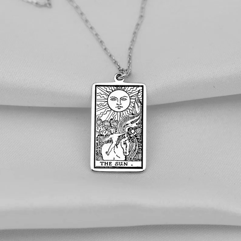 The Sun Tarot Card Necklace Gold or Silver Tarot Pendant Tarot Gifts Tarot Jewelry Celestial Necklace