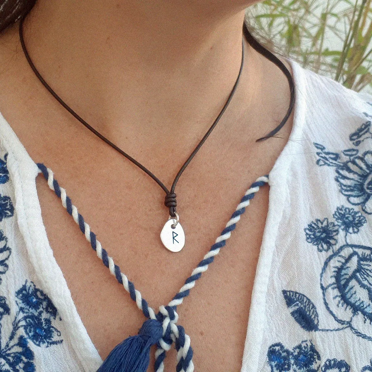 Travel Rune Leather or Vegan Cord Necklace