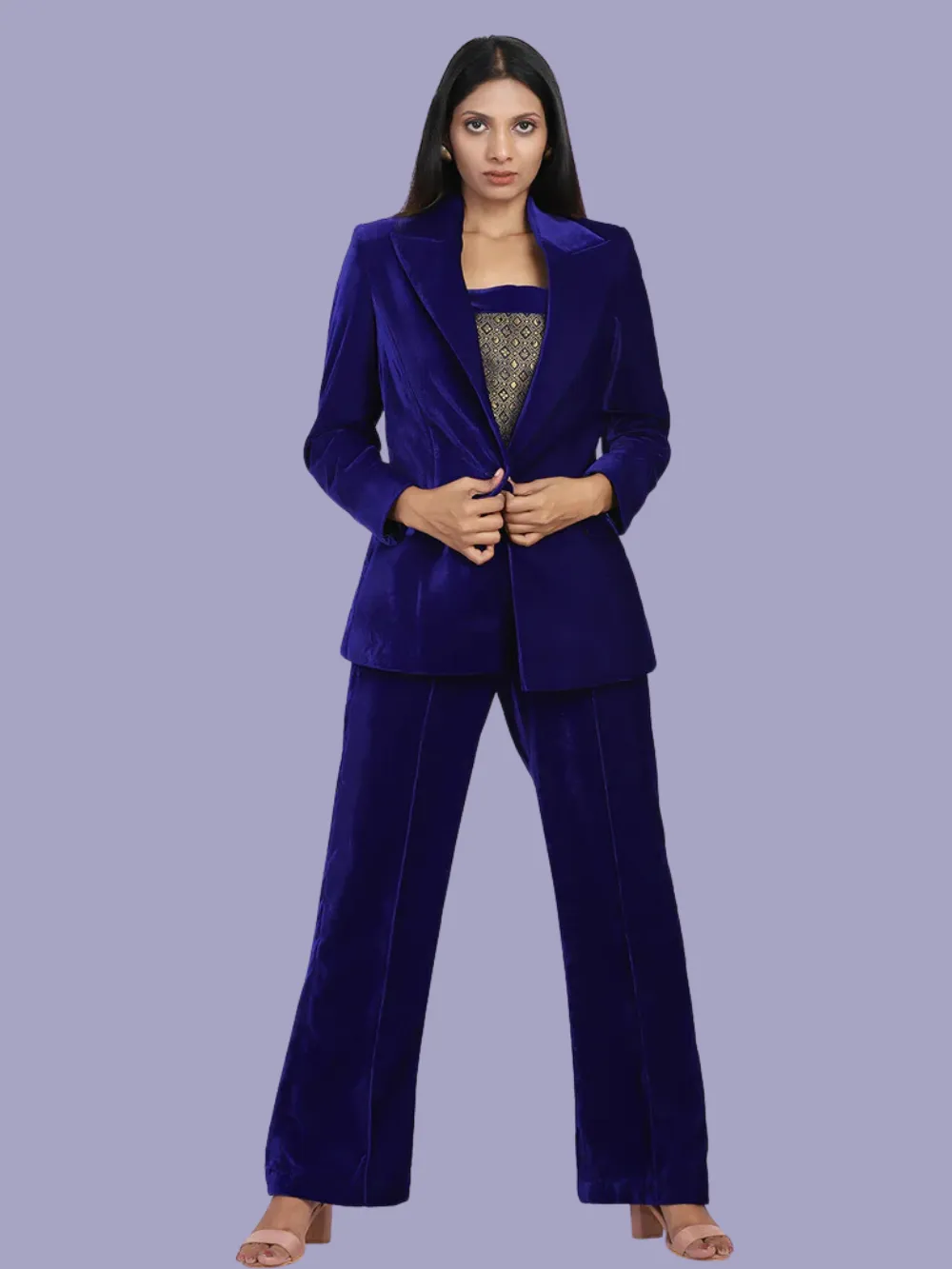 Velvet Pant Suit - Royal Blue