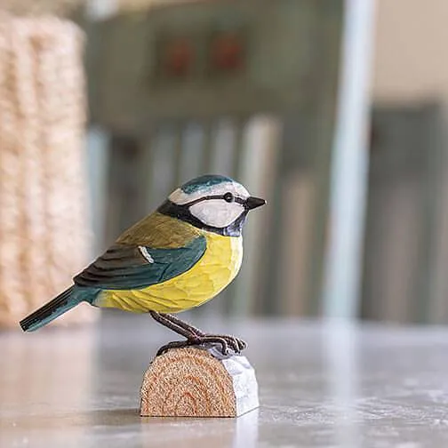 Wildlife Garden Decobird Carved Wood figure of a Blue Tit