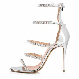 Women Stilettos Heels Open Toe Rhinestone Sparkly Heels Party Sandals