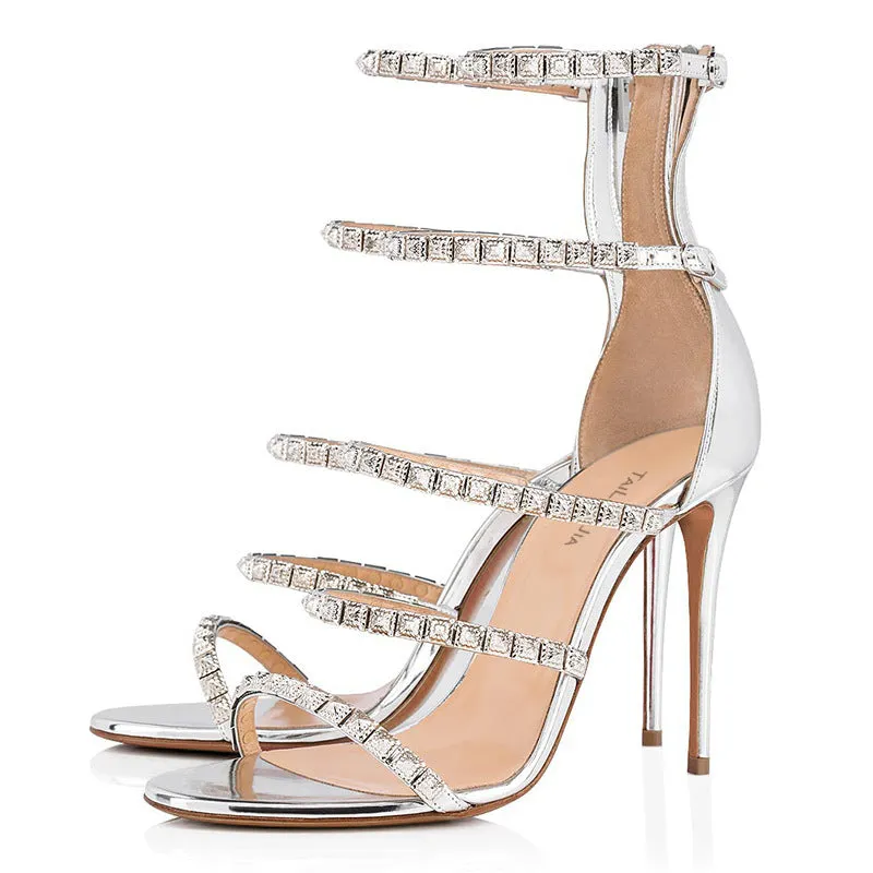 Women Stilettos Heels Open Toe Rhinestone Sparkly Heels Party Sandals