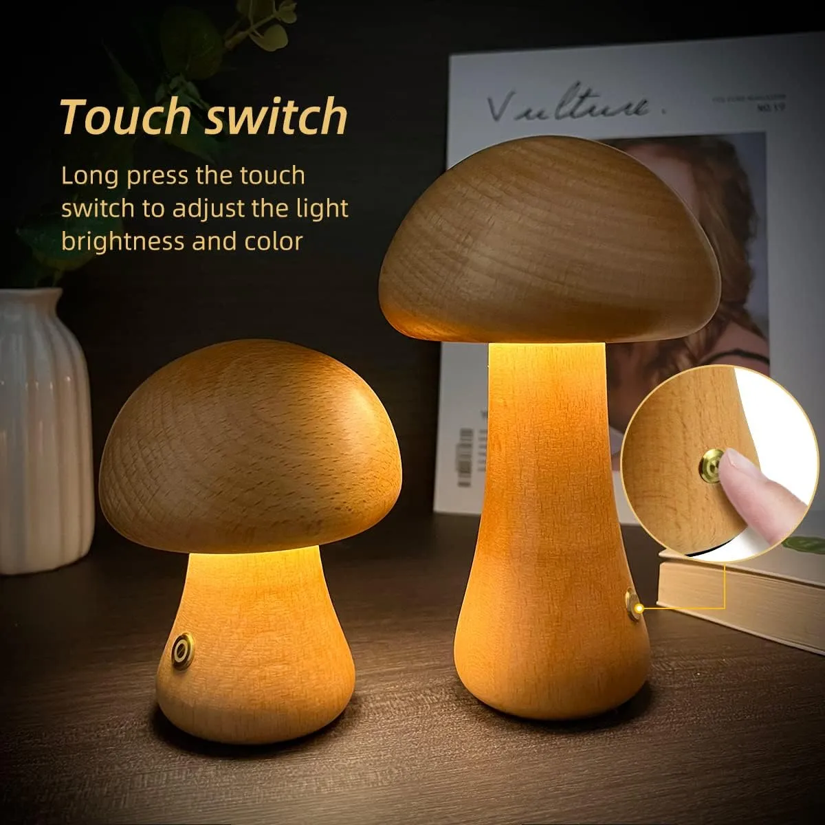 Wood Carved Mushroom Light